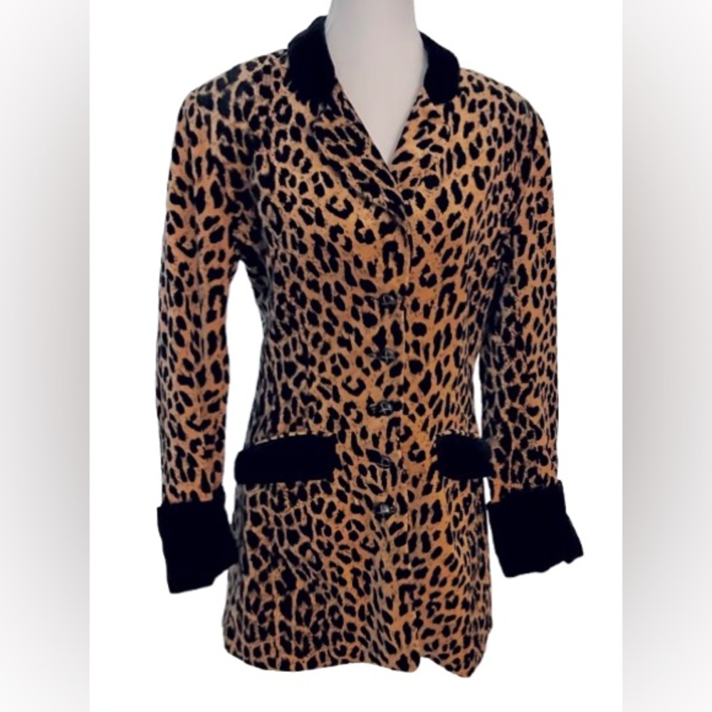 Vintage Velvet Leopard Print Blazer Jeffrey Halper Size 10 Medium Animal Cheetah
